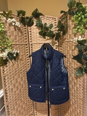 J. Crew Quilted Navy Vest with Gold-Tone Buttons